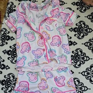 Peppa Pig Pink and White Short Pajama Set with Multicolor Peppa Faces
